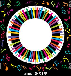 Affiche musicale avec piano abstrait coloré et notes musicales Banque D'Images