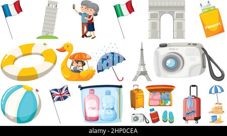 Ensemble d'objets et d'éléments de vacances d'été Illustration de Vecteur