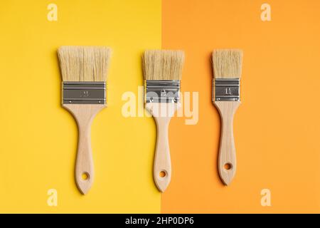 Jeu de pinceaux propres sur fond coloré. Banque D'Images