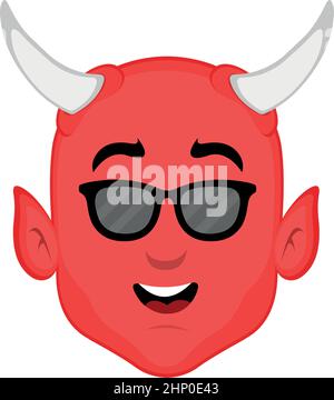 Illustration vectorielle du visage d'un diable de dessin animé avec des lunettes de soleil Illustration de Vecteur