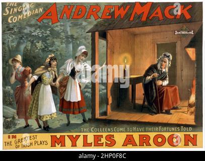 Une affiche de 19th siècles de collègues arrivant à avoir leur chance racontée dans le jeu de Broadway 'myles Aroon', avec le comédien de chant, Andrew Mack Banque D'Images