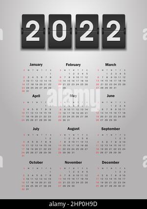 Année civile 2022.Modèle de vecteur de couleur.La semaine commence le dimanche.Grille de base.Conception prête à l'emploi Banque D'Images