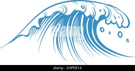 Vague océanique. Tsunami dans le style traditionnel de l'encre japonaise Illustration de Vecteur