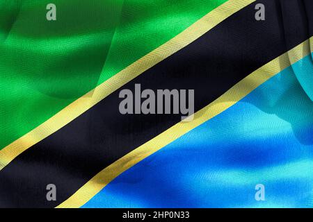 3D-Illustration d'un drapeau tanzanien - drapeau de tissus d'ondulation réaliste. Banque D'Images