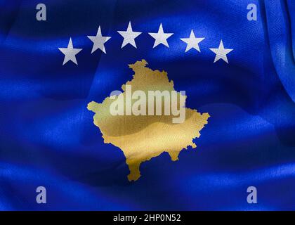 3D-Illustration d'un drapeau du Kosovo - drapeau de tissu d'ondulation réaliste. Banque D'Images