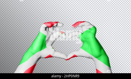 Couleur du drapeau du Burundi, les mains montrent le symbole du coeur et de l'amour, le chemin d'écrêtage Banque D'Images