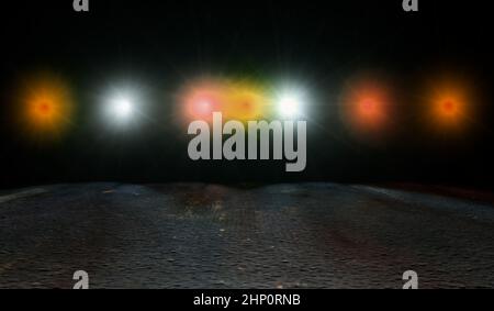 Cimenterie de rue et sol et lumières en béton. Paysage urbain. Route et asphalte de fond abstraits. 3d illustration. Banque D'Images