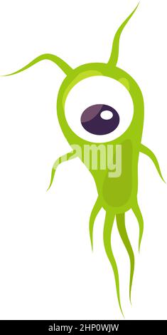 Microbe vert. Un monstre de l'œil dans le style drôle de dessin animé Illustration de Vecteur