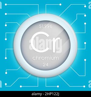 Bouton réaliste avec symbole de chrome. L'élément chimique est le chrome. Vecteur isolé sur fond blanc Illustration de Vecteur