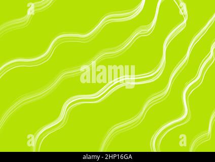 Art abstrait fond vert vif avec lignes blanches ondulées. Toile de fond ornée de rayures olive fluides courbes. Motif d'onde. Design graphique moderne Banque D'Images
