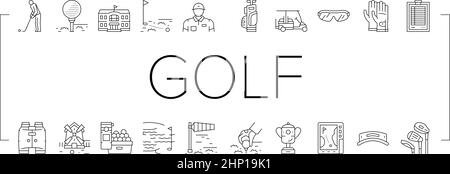 Jeu sportif de golf sur le terrain de jeu icônes ensemble Vector . Illustration de Vecteur