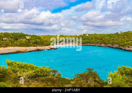 Turquoise plage ses Fonts de n’Alís dans la baie Caló d’en Garott Mallorca Iles Baléares Espagne. Banque D'Images