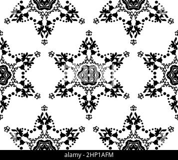 Motif vectoriel sans couture de mandalas florales. Étoiles à motifs noirs sur fond blanc. Abstraction des éléments artistiques sculptés dans le style oriental. Illustration de Vecteur