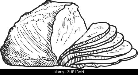 Jambon coupé. Tranche de viande fraîche et savoureuse, dessinés à la main Illustration de Vecteur