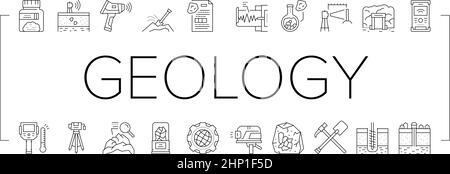 Géologie recherche Collection icônes Set Vector . Illustration de Vecteur