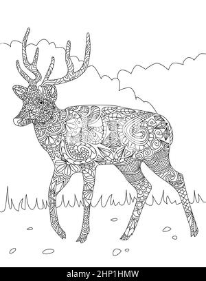 Grand adorable cher dessin de ligne lent pour longtemps seul à la forêt. Banque D'Images