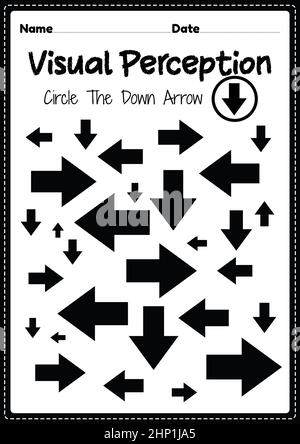 Feuille de travail de fermeture visuelle compétences perceptuelles activité de la thérapie d'occupation reconnaissance de flèche pour les enfants d'âge préscolaire et de maternelle qui aide à développer l'oeil Banque D'Images