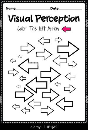 Formulaire feuille de constance aptitudes visuelles perceptuelles activité de la thérapie d'occupation reconnaissance de flèche pour les enfants d'âge préscolaire et de maternelle qui aide deve Banque D'Images
