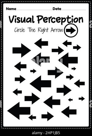 Feuille de travail de fermeture visuelle compétences perceptuelles activité de la thérapie d'occupation reconnaissance de flèche pour les enfants d'âge préscolaire et de maternelle qui aide à développer l'oeil Banque D'Images