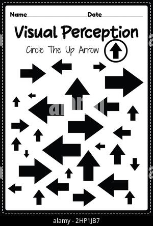Activités de fermeture visuelle aptitudes perceptuelles de la thérapie d'occupation reconnaissance de flèche pour les enfants d'âge préscolaire et de maternelle qui aide à développer les yeux et br Banque D'Images