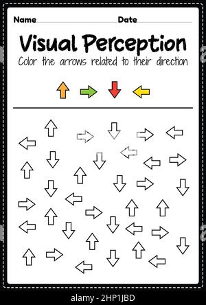 Aptitudes visuelles perceptuelles activité de la thérapie d'occupation reconnaissance de flèche pour les enfants d'âge préscolaire et de maternelle qui aide à développer les yeux et l'activité cérébrale Banque D'Images