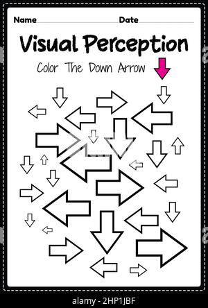 Activités visuelles perceptuelles compétences de la thérapie d'occupation reconnaissance de flèche pour les enfants d'âge préscolaire et de maternelle qui aide à développer les yeux et les cactus de cerveau Banque D'Images