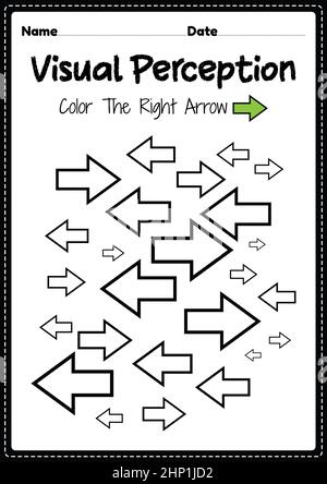 Aptitudes visuelles perceptuelles activité de la thérapie d'occupation reconnaissance de flèche pour les enfants d'âge préscolaire et de maternelle qui aide à développer les yeux et l'activité cérébrale Banque D'Images
