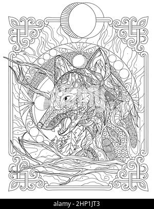 Gros Wolf Head Line dessin vue loin au milieu de la nuit. Banque D'Images