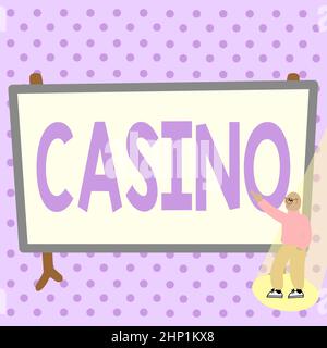 Écriture affichage de texte Casino, Word pour un bâtiment où les jeux surtout la roulette et les jeux de cartes sont joués coloré Design Affichage de message, Abst Banque D'Images