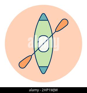 Kayak avec icône isolée à vecteur paddle.Panneau Camping.Symbole graphique pour la conception, le logo, l'application, l'interface utilisateur du site Web et des applications de voyage et de tourisme Banque D'Images