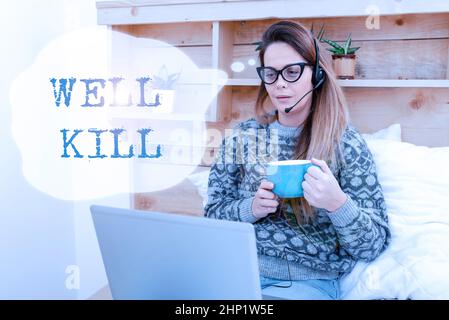 Écriture affichage de texte Kill, Business overview opération de placer une colonne de liquide lourd dans un puits de forage étudiant apprentissage de nouvelles choses en ligne, Banque D'Images