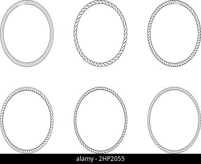Ensemble de cadre ovale en corde ou en corde comme vecteur sur un dos blanc isolé. Illustration de Vecteur