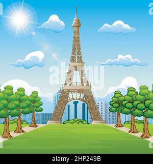 Illustration du paysage avec la Tour Eiffel Illustration de Vecteur