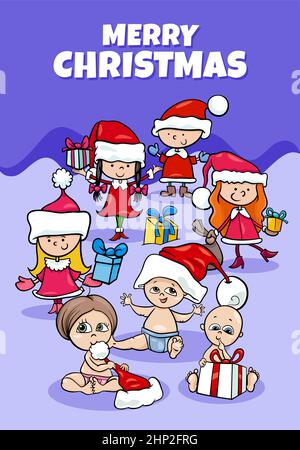 Motif ou carte avec enfants de dessin animé à l'heure de Noël Illustration de Vecteur