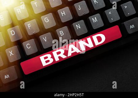 Texte montrant inspiration marque, Business concept Type de produit fabriqué par une société sous un nom particulier Téléchargement et écriture en ligne Cont Banque D'Images