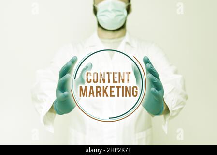Légende conceptuelle contenu Marketing, la photo conceptuelle implique la création et le partage de matériel en ligne Biologiste démontrant la nouvelle technologie, Do Banque D'Images