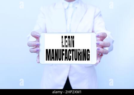 Écriture manuscrite Lean Manufacturing, Word for Waste minimisation sans sacrifier la productivité Présentation de nouvelles idées technologiques discutant de Technolog Banque D'Images