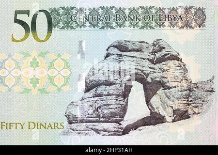 Arche de pierre à Tadrar Acacus de l'argent libyen - dinars Banque D'Images