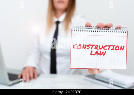 Affichage conceptuel Construction Law, Business IDEA traite des questions relatives à la construction et les domaines connexes stagiaire commencer Un nouveau poste, étudiant Banque D'Images