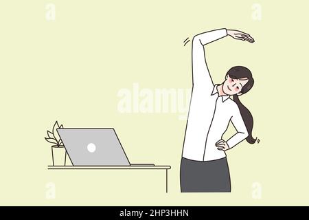Une femme d'affaires s'entraîne à la gymnastique au bureau du lieu de travail Illustration de Vecteur