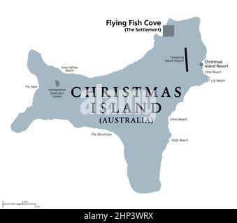 Île Christmas, territoire extérieur de l'Australie, carte politique grise Illustration de Vecteur