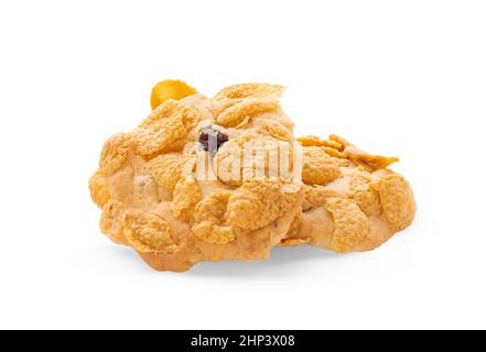 Biscuits de beurre de céréales avec raisins secs et amandes isolés sur fond blanc Banque D'Images