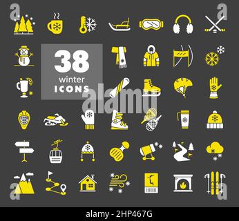 Icône de glyphe vecteur d'hiver définie sur fond sombre. L'hiver Illustration de Vecteur