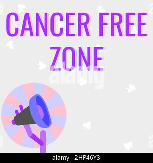 Légende conceptuelle cancer Free zone, mot pour soutenir les patients atteints de cancer et sensibiliser le public au cancer Illustration de Pole Megaphone avec Sun Raising Banque D'Images