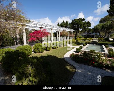 Sunken Garden and Pergola at Selby Gardens Musée historique de Spanish point et complexe environnemental à Osprey, Floride. ÉTATS-UNIS Banque D'Images