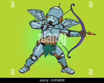 Robot bébé ange Cupidon avec un arc et une flèche, un personnage mythique de l'amour.Pop Art Retro Vector Illustration Vintage kitsch 50s 60s style Banque D'Images