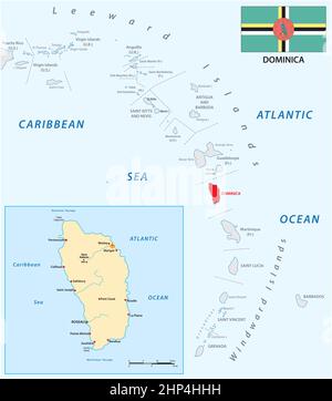 Carte vectorielle des Petites Antilles avec l'île de la Dominique Illustration de Vecteur