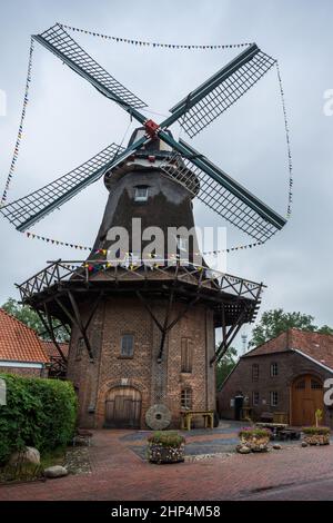 Moulin à vent traditionnel à Jever, Schlachtmuehle, Frise orientale, Basse-Saxe, Allemagne Banque D'Images