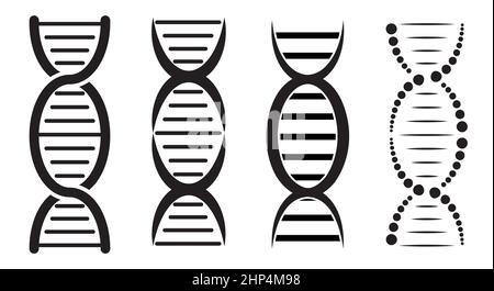 Icône de l'hélice de l'ADN.Symbole de la structure du génome.Silhouette noire isolée sur fond blanc. Illustration de Vecteur
