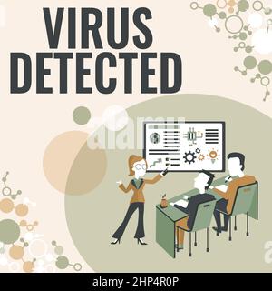 Affiche textuelle montrant virus détecté, vue d'ensemble de l'entreprise Programme informatique utilisé pour prévenir et supprimer les programmes malveillants présentant le concept de rapport de projet, création de rapports Banque D'Images